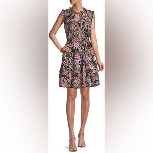 Kobi Halperin Brook Belted Floral Minidress Medium Black Pink Gold NWT $648
